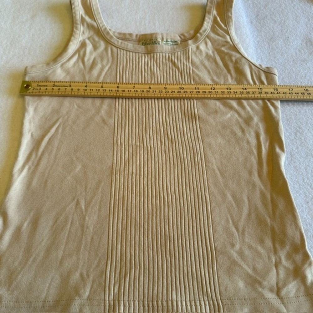 St Johns Bay Pintuck Tank Top Womens Beige M Cotton Ribbed Scoop Neck Sleeveless - Picture 6 of 6